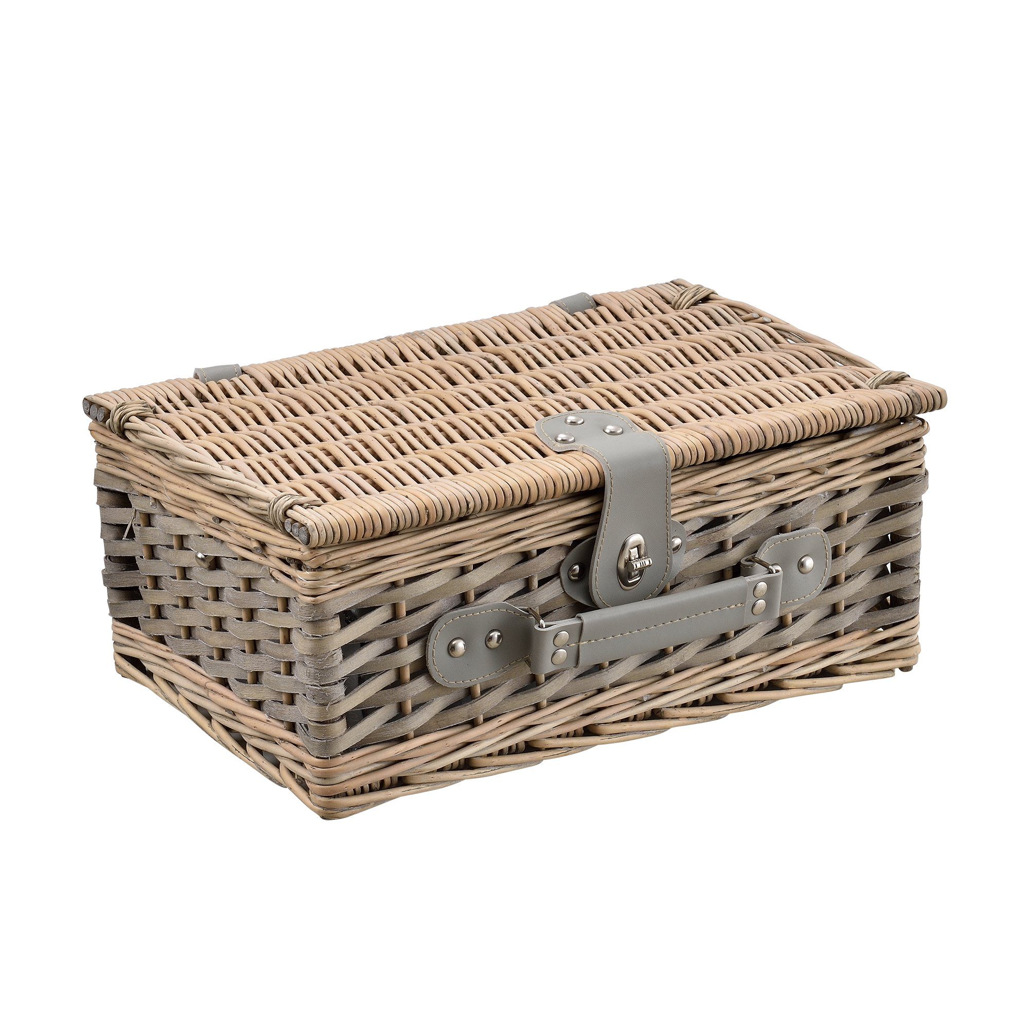 casa.pro Besteck-Set (2-tlg), 2 Personen, Weide, Picknickkorb mit Besteck für 2 Personen Grau