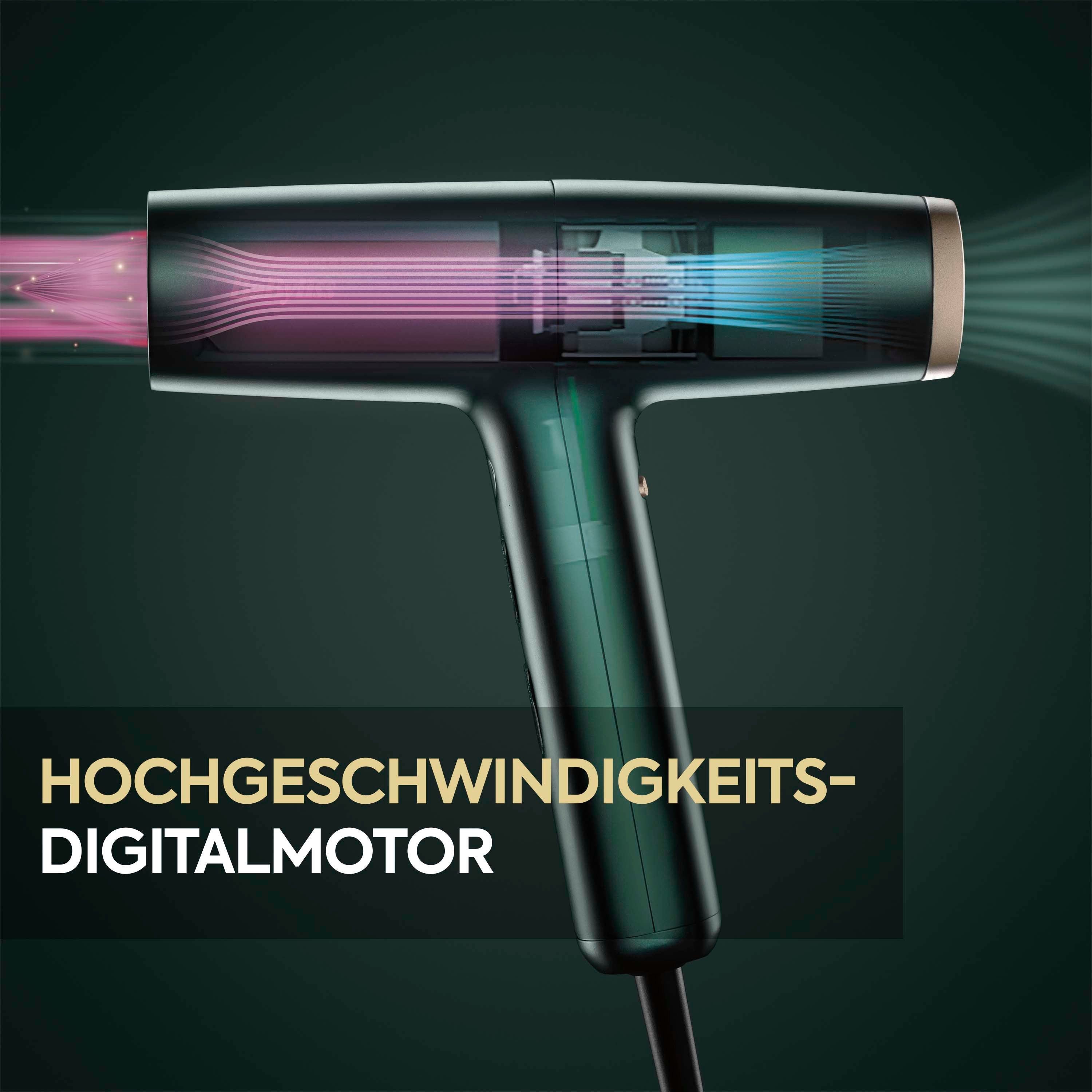 BaByliss Haartrockner BaByliss Air Power Pro Profi-Haartrockner, D6555DE, 1600 W, Hochgeschwindigkeits-Digitalmotor, Leicht, Föhn mit 3 Aufsätzen