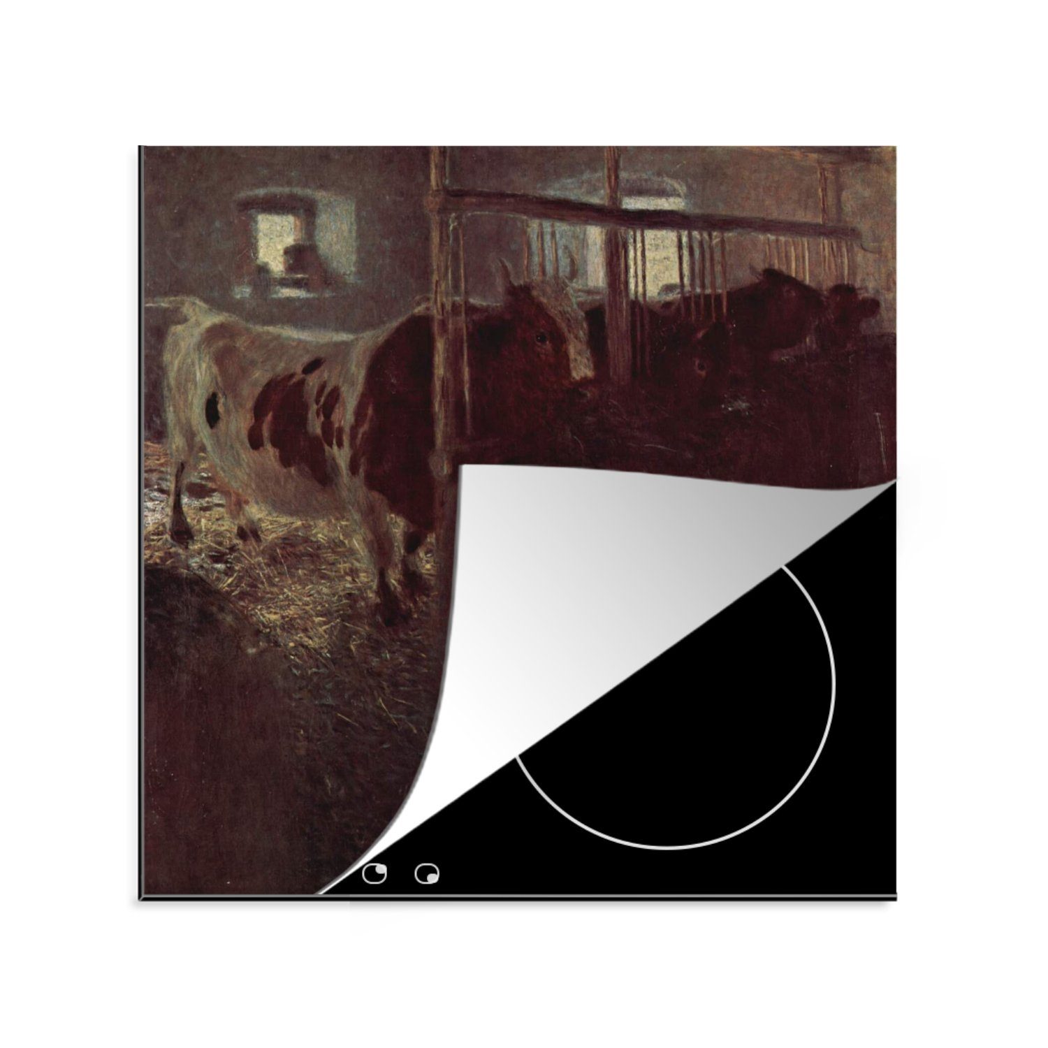 MuchoWow Herdblende-/Abdeckplatte Kühe im Stall - Gustav Klimt Gemälde, Vinyl, (1 tlg), 78x78 cm, Ceranfeldabdeckung, Arbeitsplatte für küche