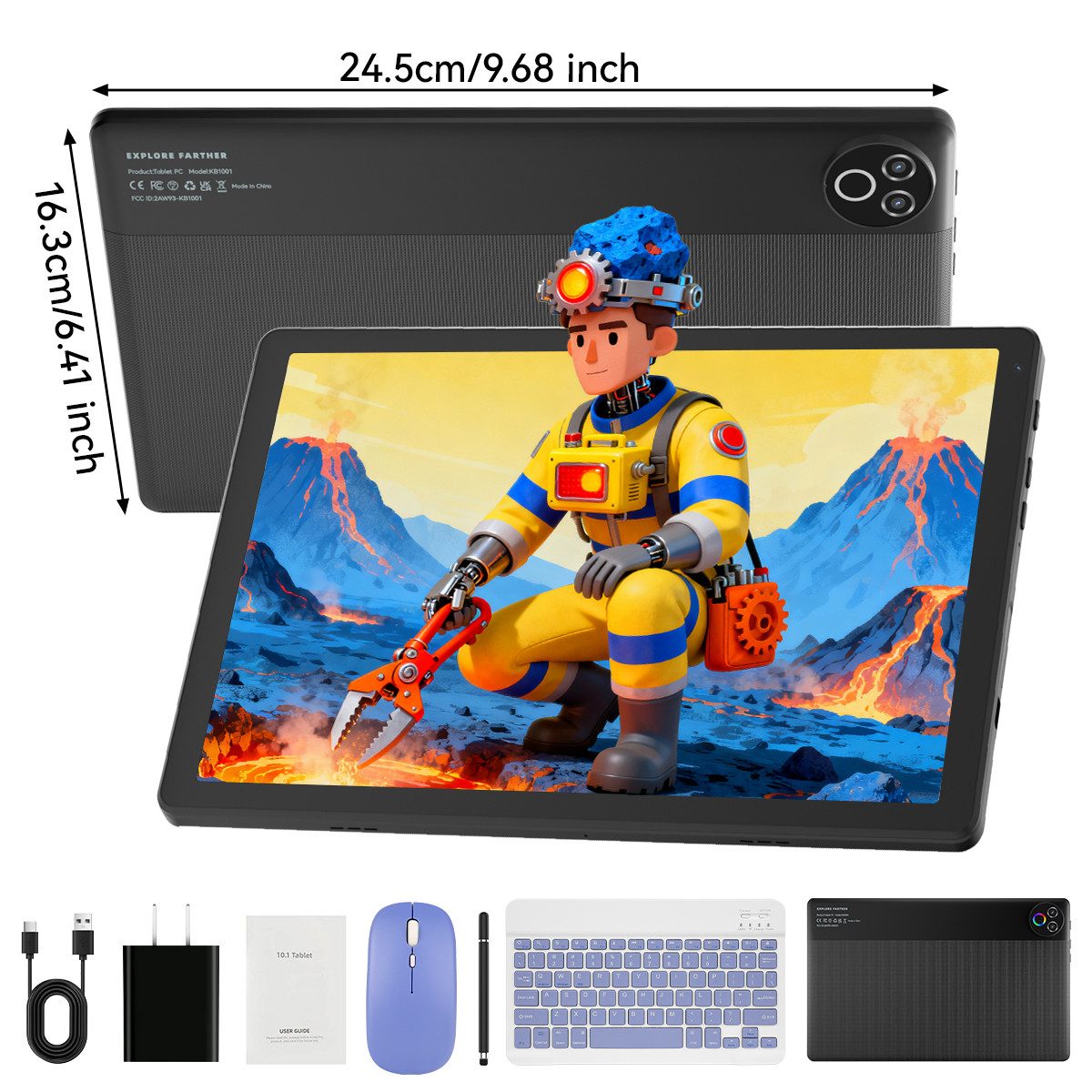 Happybe 10’’ HD Android 15, 20(3+17)GB RAM, 64GB, WiFi6 mit Tastatur und Stift Tablet (10", 64 GB, Android, WiFi6, Großbs Display Tablet mit Stift, Tastatur und Maus, Widevine L1)