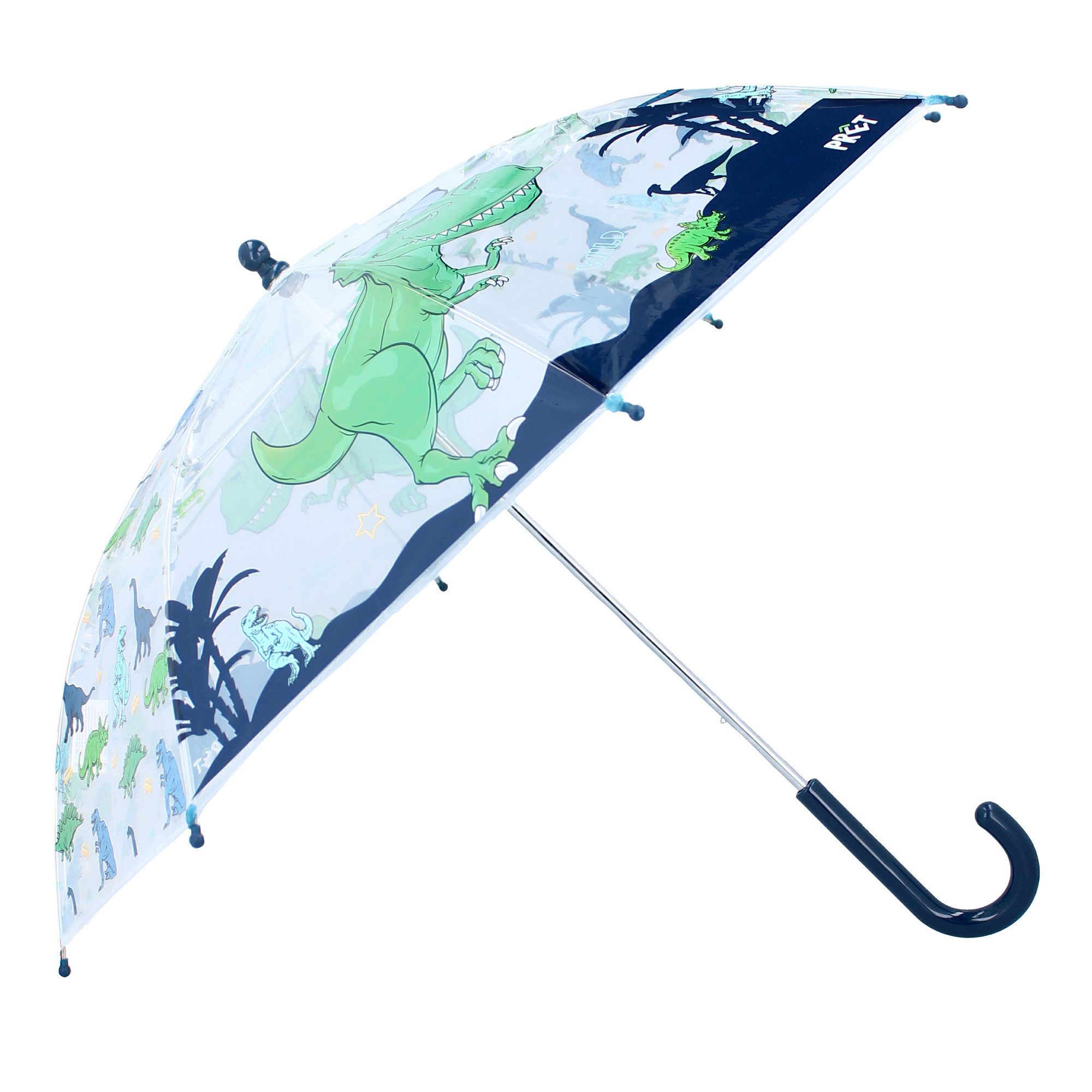 Vadobag Regenschirm-Wanderstock Prêt Kinder-Regenschirm ⌀ 71 cm Dino-Design, blau & durchsichtig