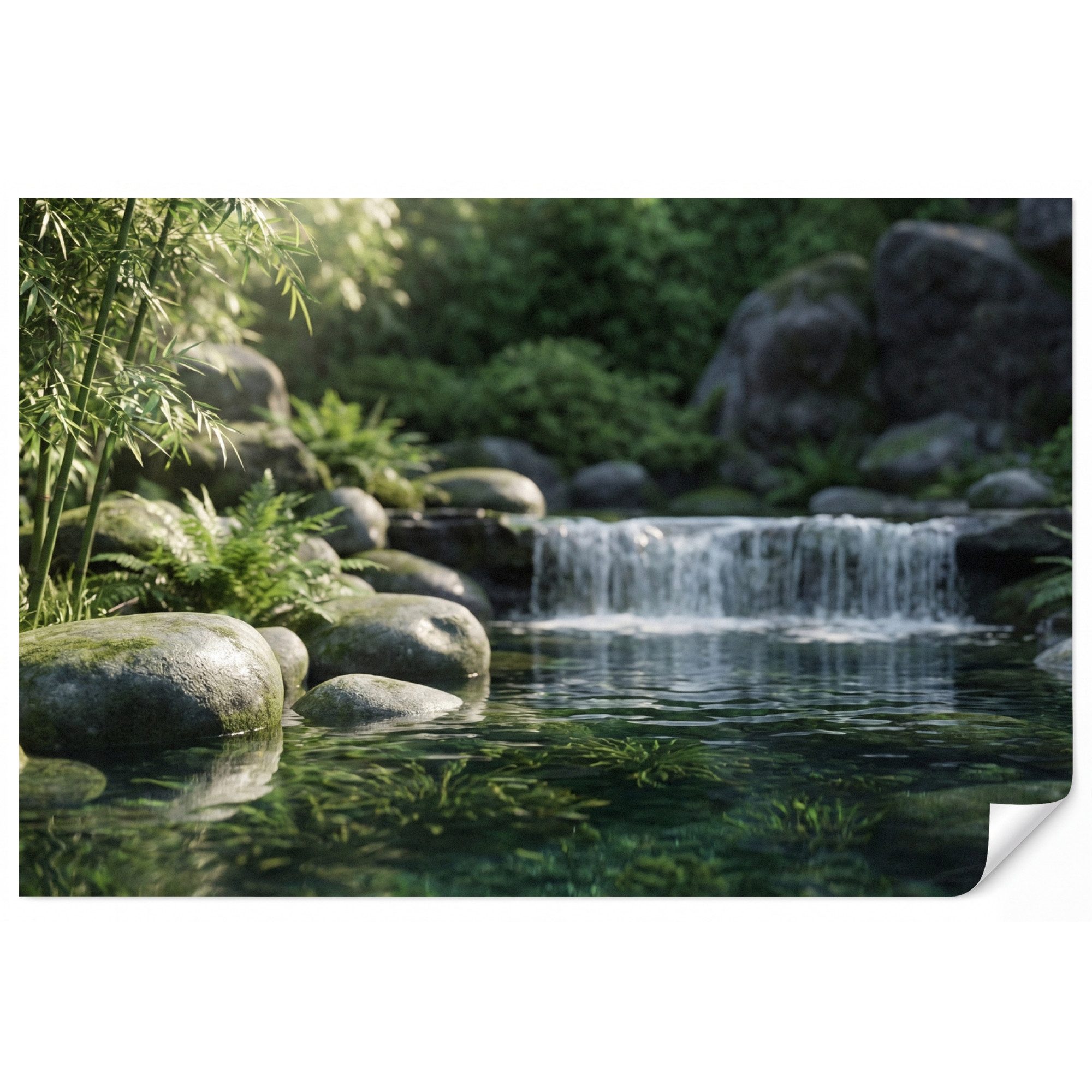 OnlyWow Fototapete Bach - Wasserfall - Natur - Grün, Matt, bedruckt, Wohnzimmer, Modern, Wanddekoration, Vliestapete 100x70cm