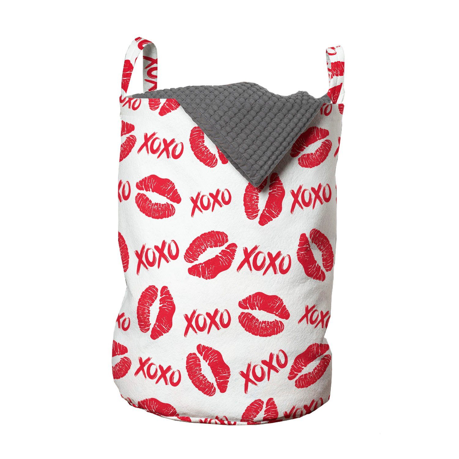 Abakuhaus Wäschesäckchen Wäschekorb mit Griffen Kordelzugverschluss für Waschsalons, XOXO Lippenstift-Kuss Akronym Muster