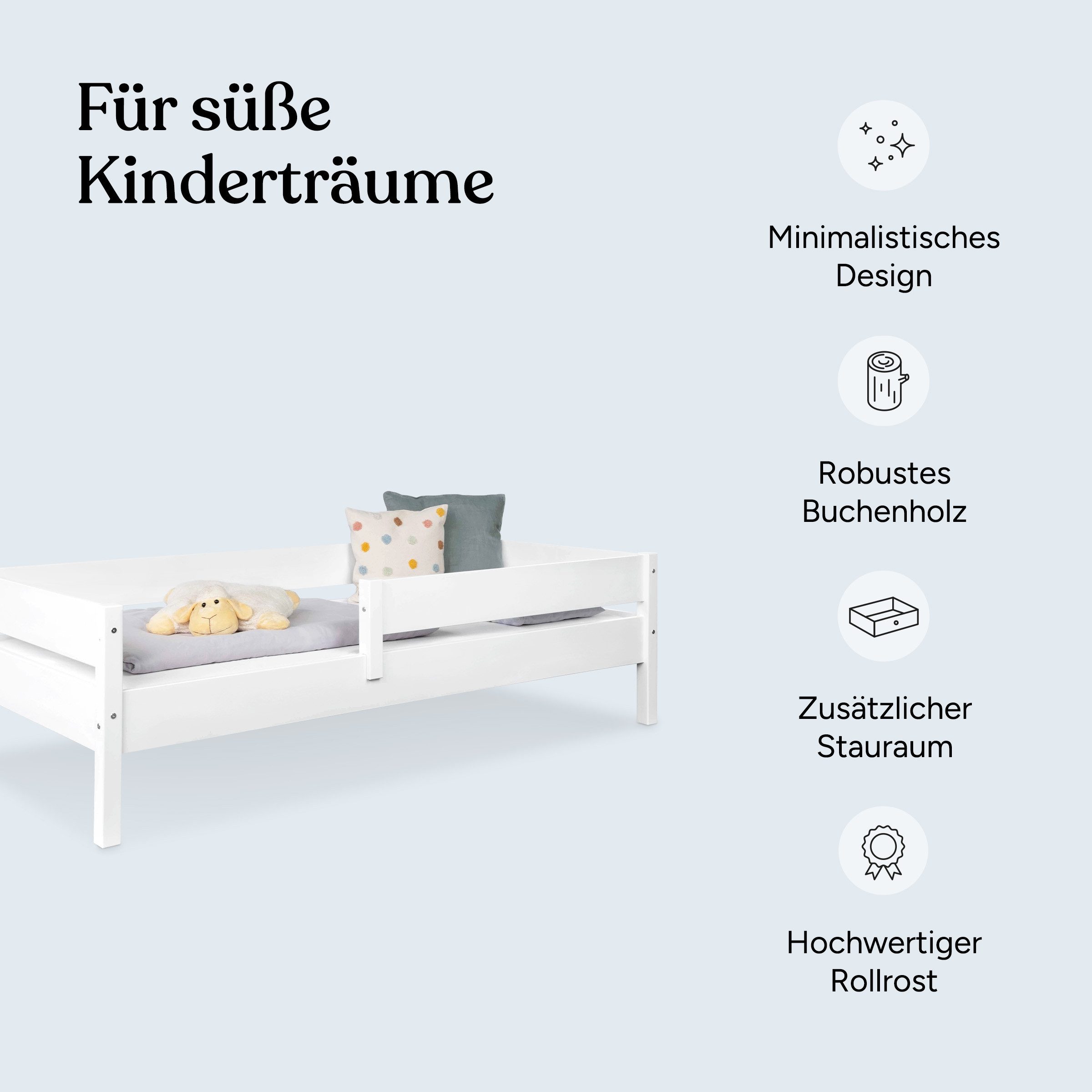 Ehrenkind Kinderbett Buche Nova, Kinderbett mit Rausfallschutz (aus massivem Buchenholz)