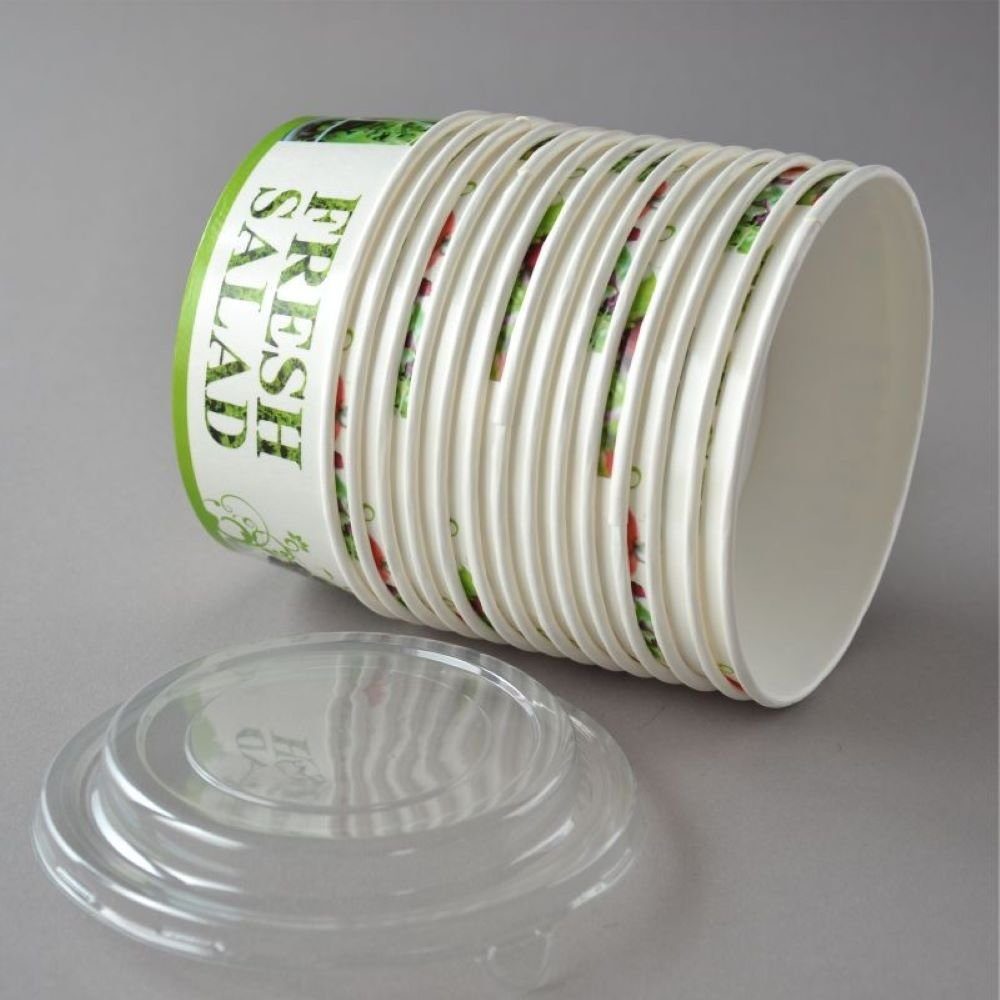 Salatbox Deckel, rund, mit 550 ml, 300 Salatschalen Salad "Salat-Motiv", Cups Pappsalatschale Einwegschale Bowls Paper Stück