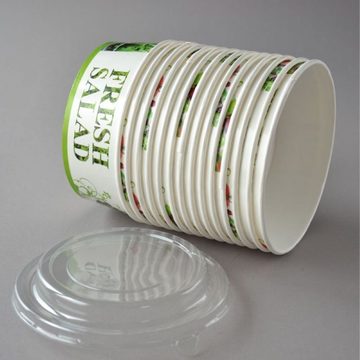 Einwegschale 300 Stück Salatschalen mit Deckel, "Salat-Motiv", rund, 550 ml, Salatbox Paper Bowls Pappsalatschale Salad Cups