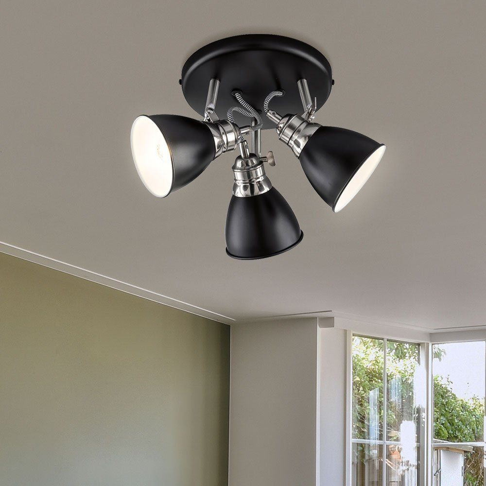 etc-shop Deckenstrahler, Leuchtmittel inklusive, Wohnzimmerleuchte bewegliche Deckenlampe Spots schwarz Retro nicht chrom