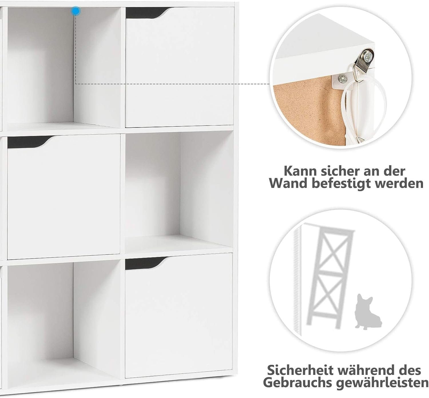 KOMFOTTEU Bücherregal Würfelregal mit 9 Fächern & 5 Türen, 90x29x90cm, weiß