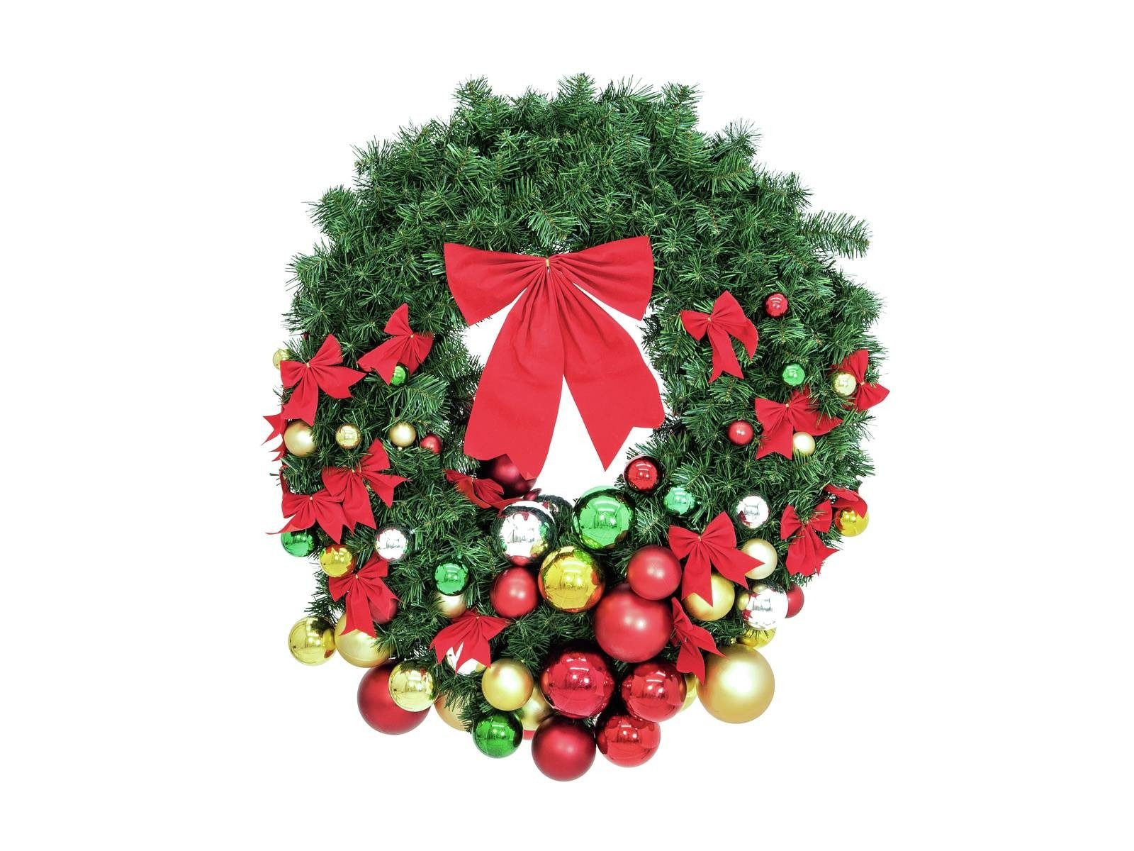 artplants Adventskranz Künstlicher Tannenkranz Annie, geschmückt, bunt, Ø90cm