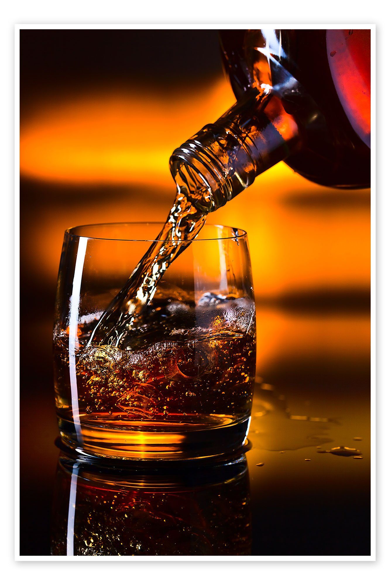 Posterlounge Poster Editors Choice, Whisky und Eis auf einem Glastisch, Fotografie