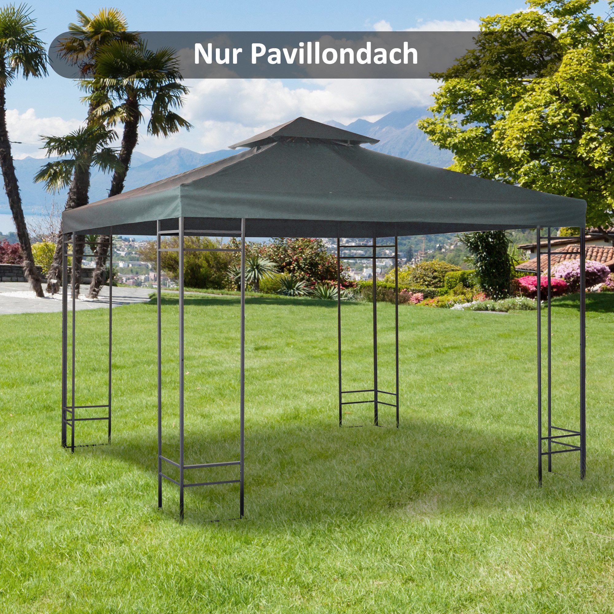 Outsunny Pavillon-Ersatzdach mit Doppeldach, 180 g/m², 300 x 300 cm (Gartenpavillonersatzdach, Ersatzdach), für Garten, Balkon, Kohlegrau