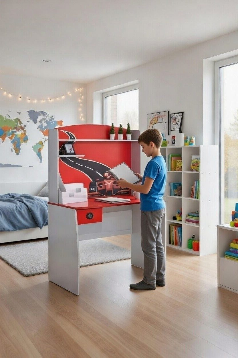 Xlmoebel Schreibtisch Rennwagen-Schreibtisch für Kinderzimmer mit praktischem Stauraum, Made in Europa