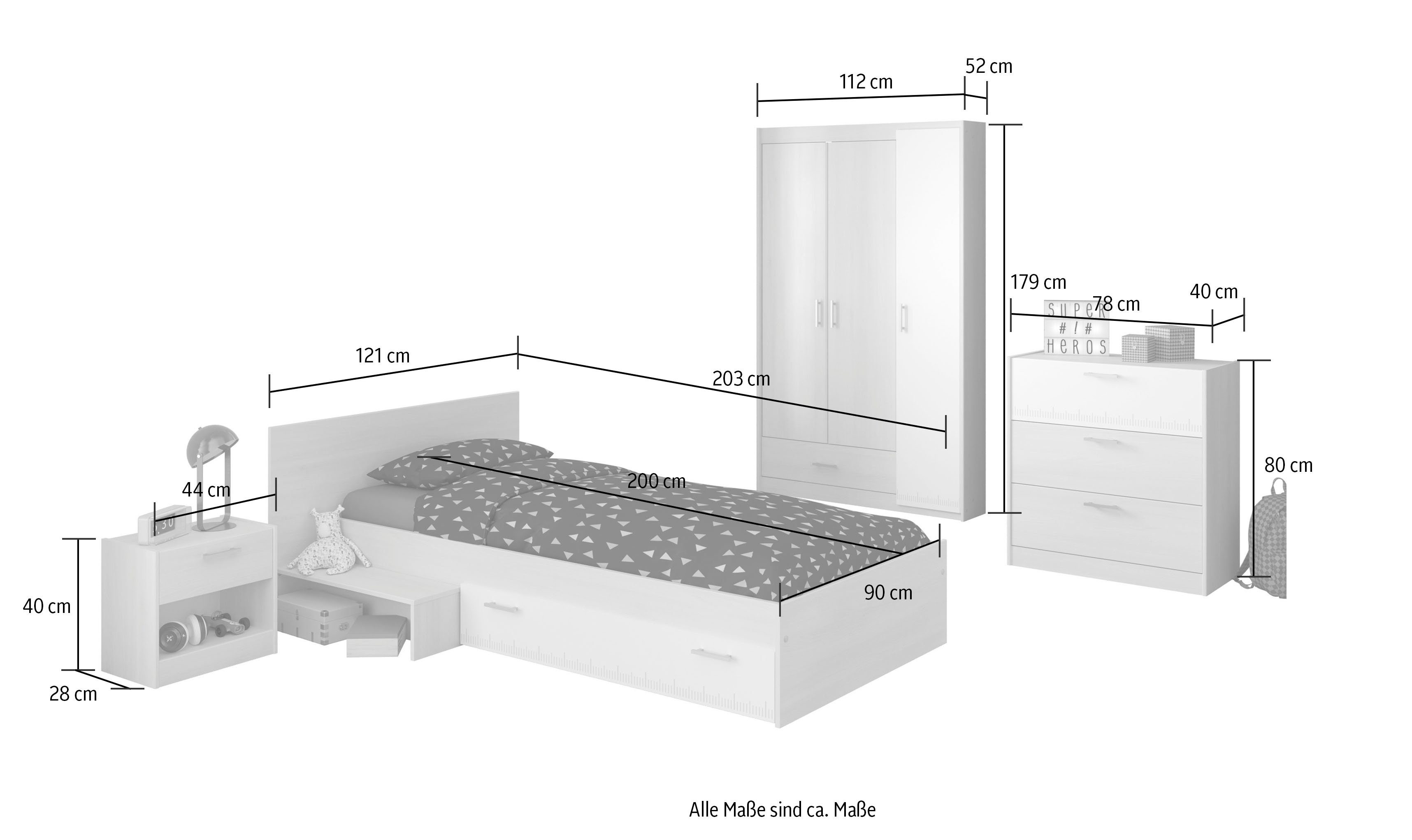 Parisot Jugendzimmer-Set Parisot Kinderimmer Charly 12, (4-tlg)