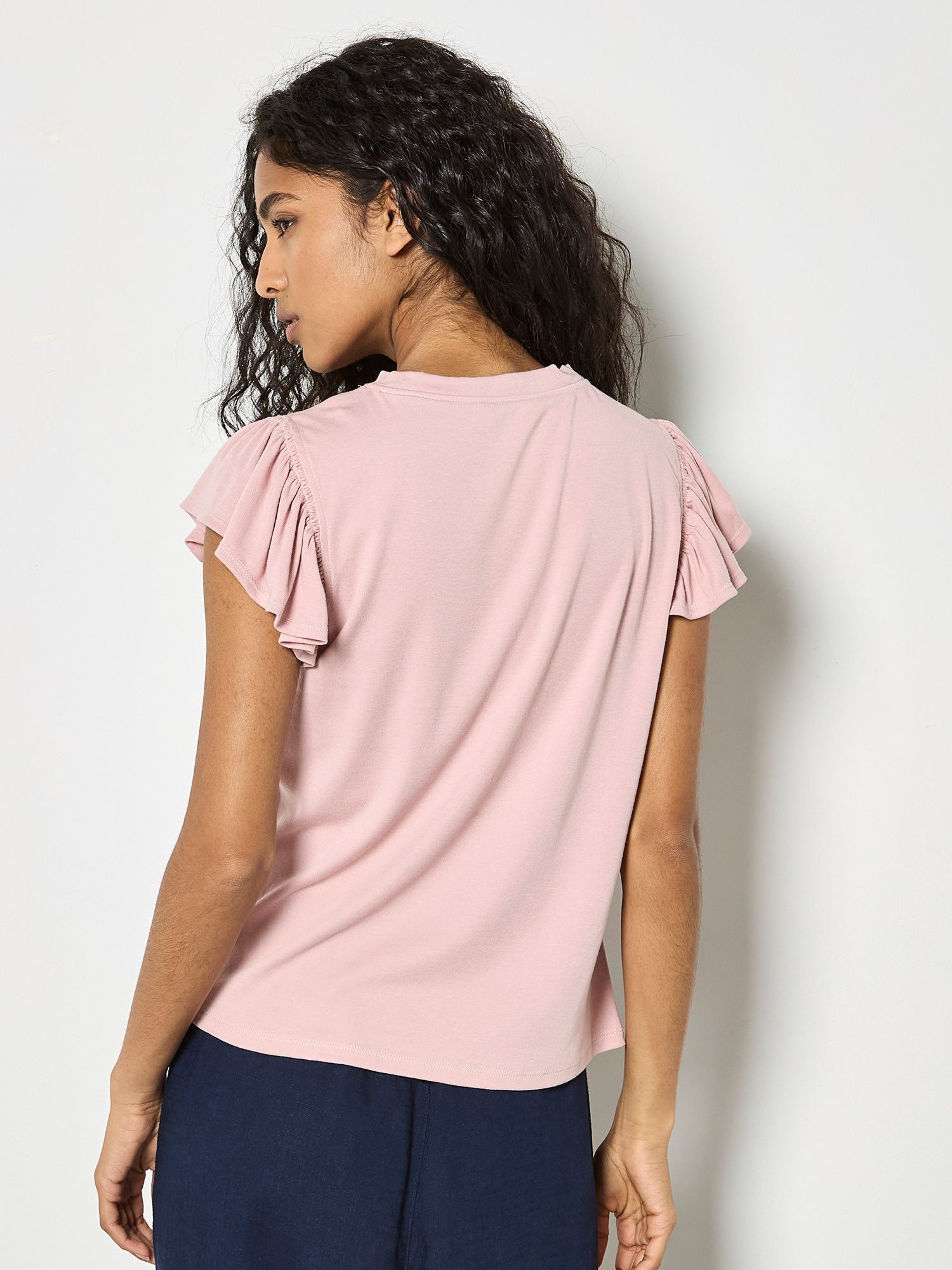 Apricot T-Shirt Jersey-Strick-T-Shirt mit Rüschen in unifarben