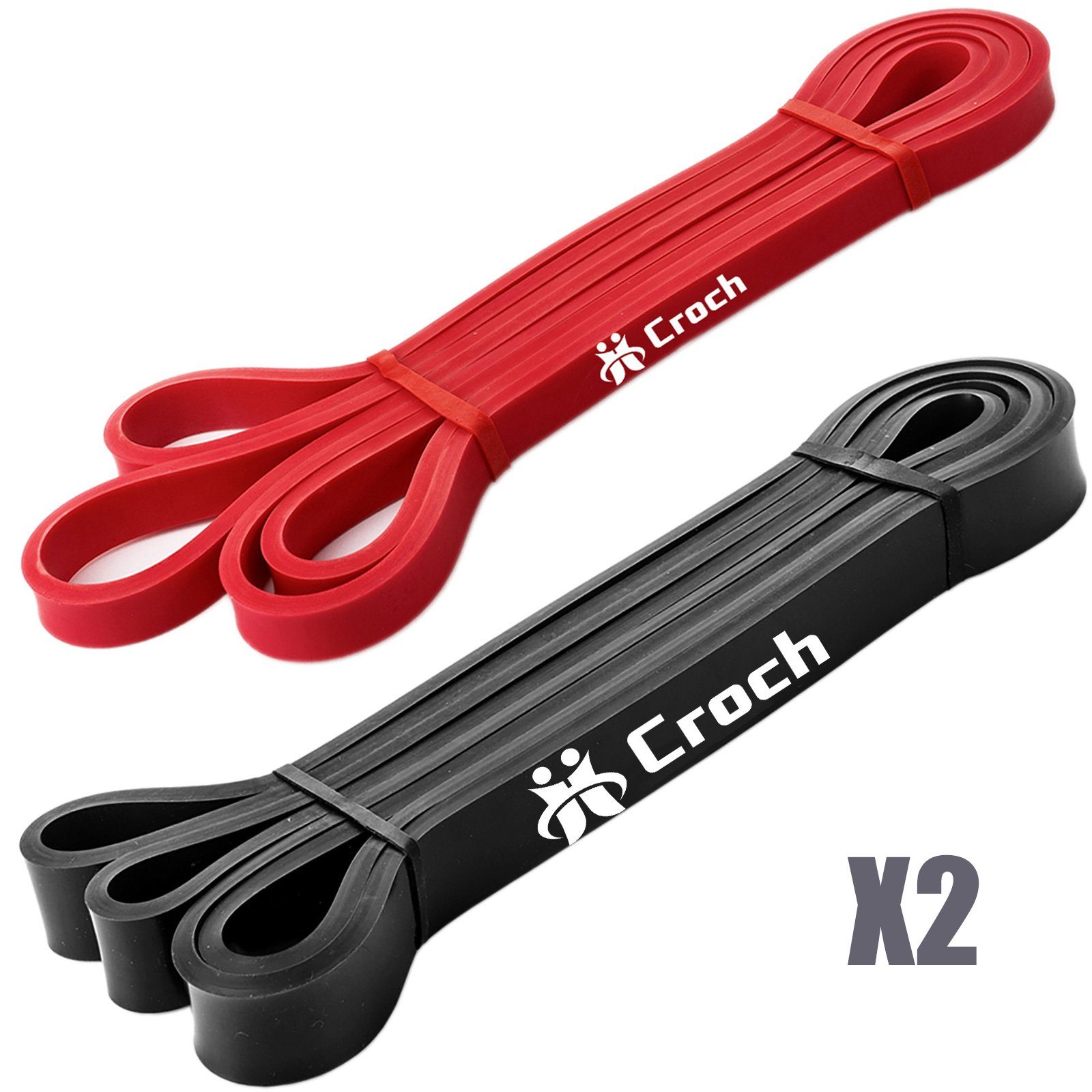 Croch Trainingsband Fitnessband Set, aus 5-15KGx2 und + 13-27KGx2 Unterstützung Rot Naturlatex 4St.: Klimmzughilfe Widerstand Schwarz für