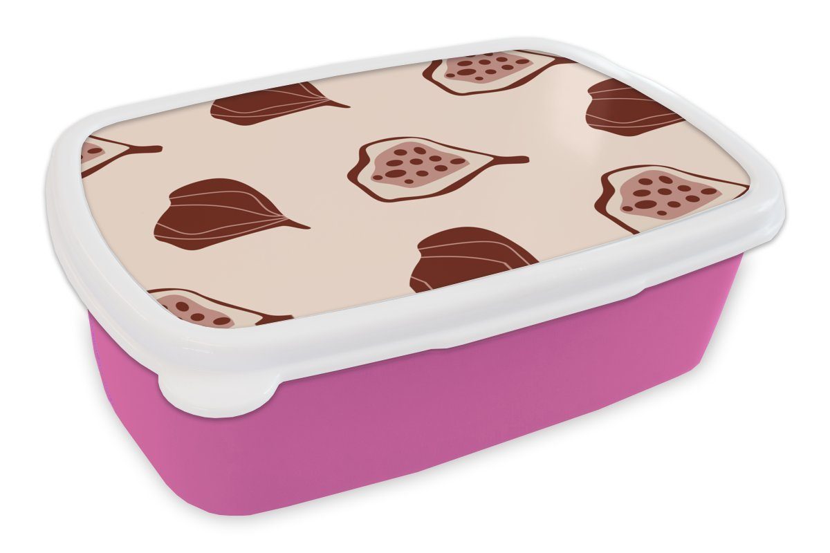MuchoWow Lunchbox Sommer - Feigen - Rosa, Kunststoff, (2-tlg), Brotbox für Erwachsene, Brotdose Kinder, Snackbox, Mädchen, Kunststoff