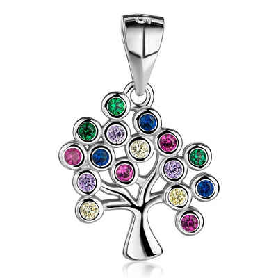 Materia Kettenanhänger Damen Silber Baum Lebensbaum Zirkonia bunt KA-518, 925 Sterling Silber, rhodiniert