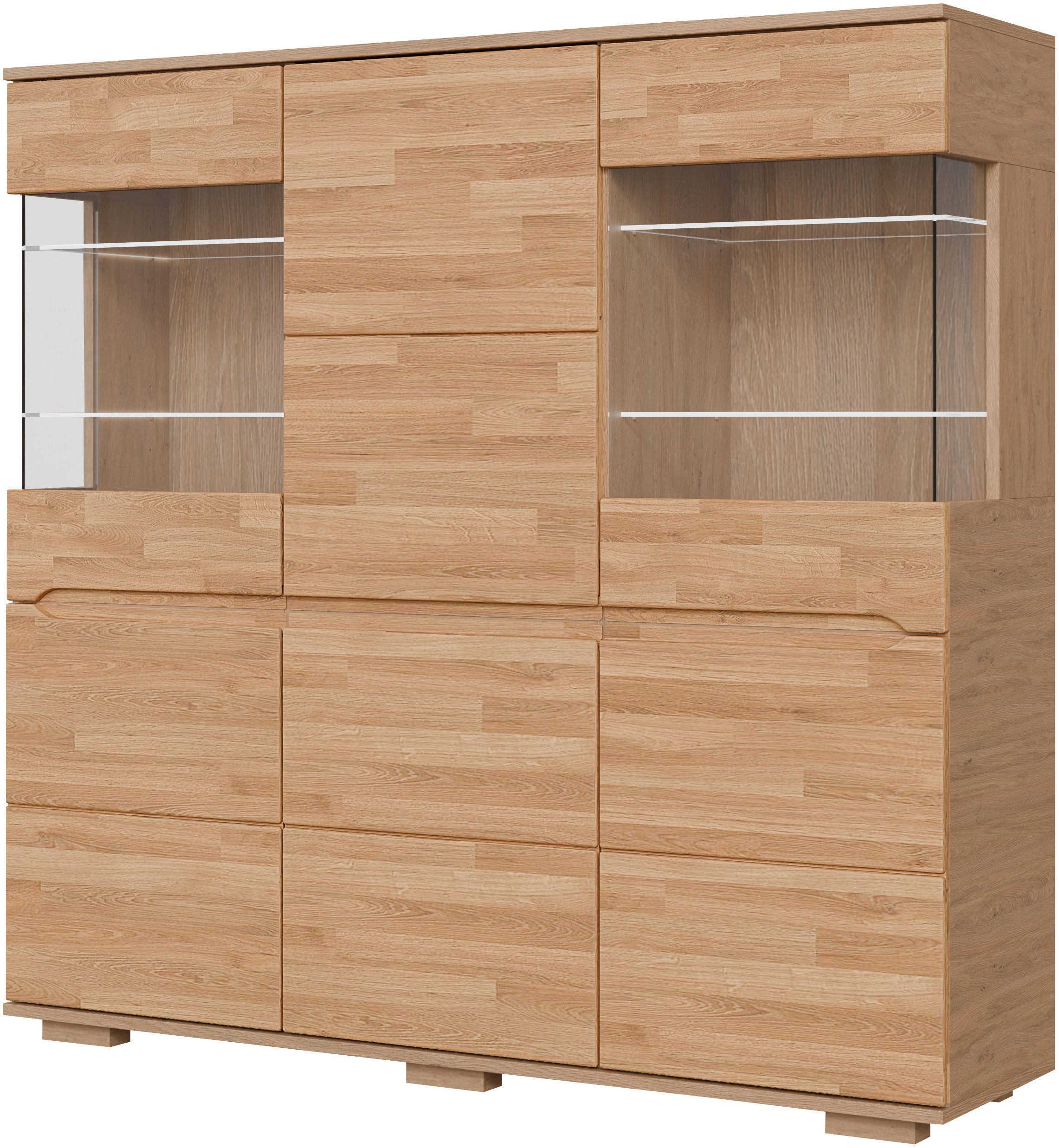 OTTO home Highboard VETRO Teilmassiv, Fronten Massivholz, Wohnzimmer, Stauraum,Griffmulde, B/T/H:150/40/1445,5cm, 15geschlossene Fächer,verstellbare Einlegeboden
