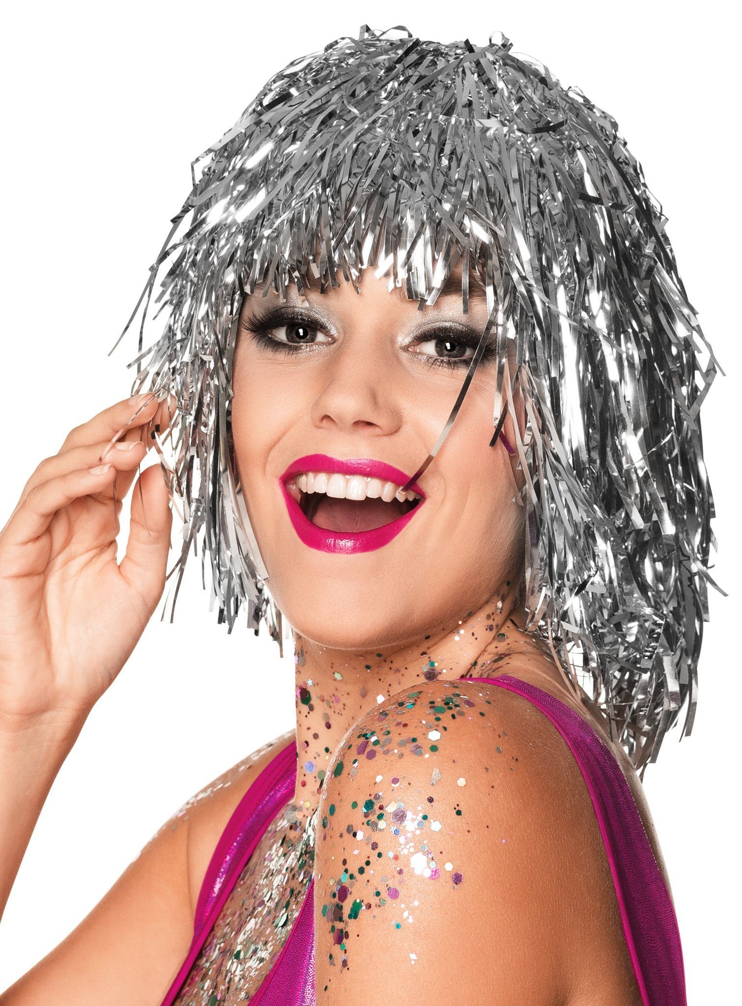 Boland Kostüm-Perücke Lametta Perücke silber - Faschings Kostüm Perücke, Vom Weihnachtsbaum in die Disco: Glitzer für den Kopf