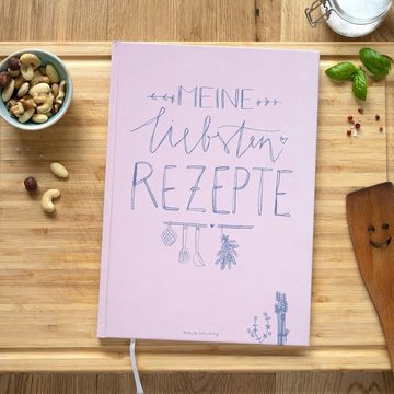 Eine der Guten Verlag Notizbuch Rezeptbuch - Meine liebsten Rezepte, Rosa, DIY Kochbuch zum Selberschreiben in A4, Backbuch schreiben, Hardcover