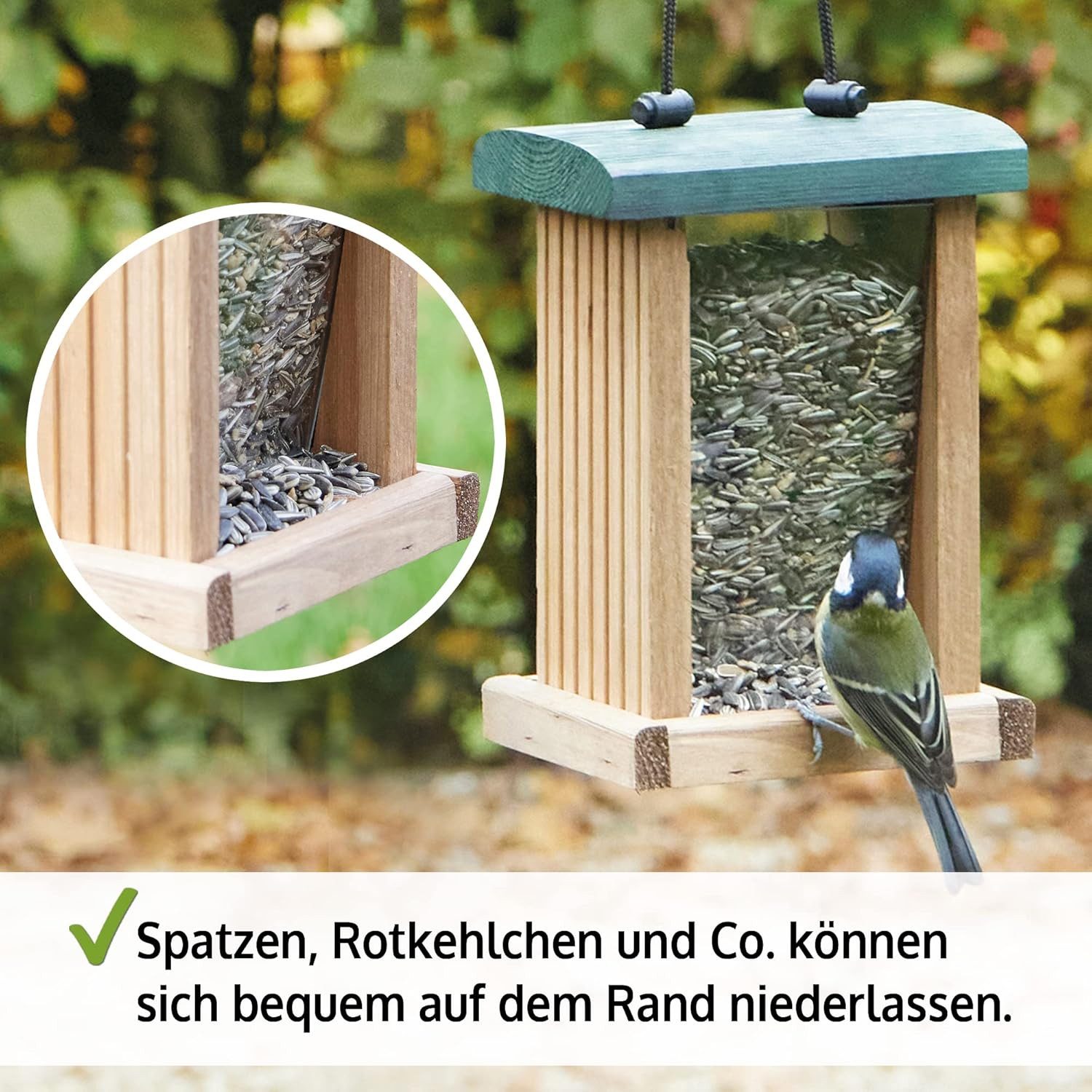 Zooprinz Futterspender für Vogel Wildvögel aus Vollholz mit Aufhänge Seil Plexiglas, Vogelfutterhaus, Futterhaus, Vogelfutterspender