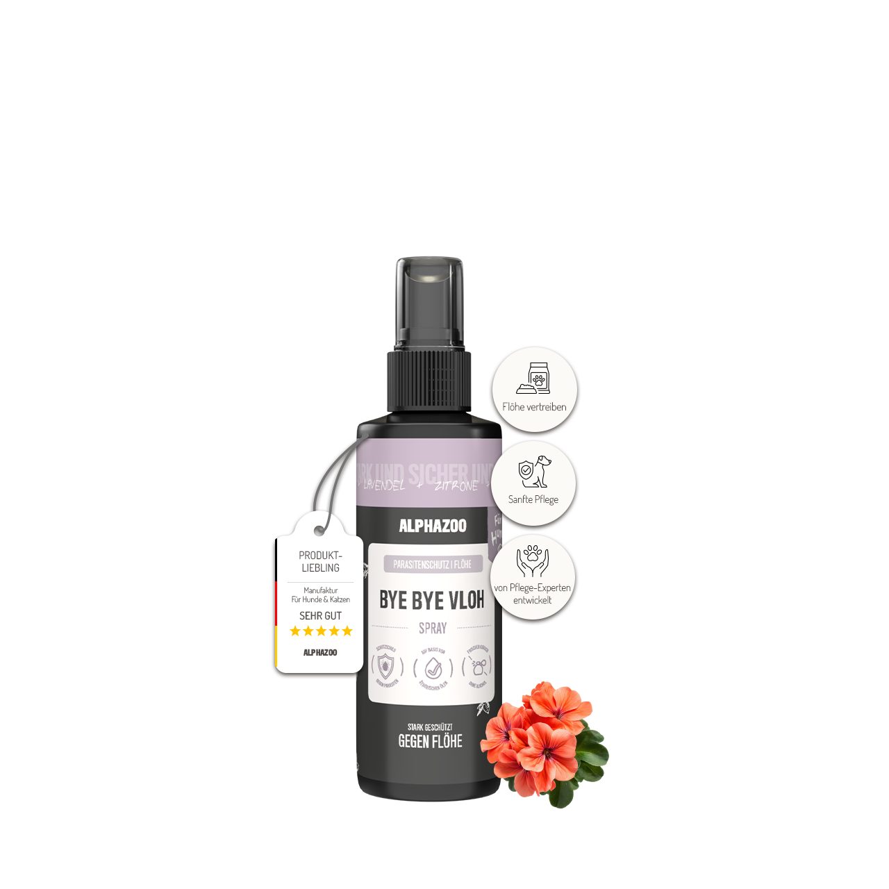 ALPHAZOO Zeckenschutzmittel ByeByeVloh Flohbefall Spray I Flohmittel Для собак, 100 ml, Gegen Flohbisse, Flohstiche, Flöhe, Floh