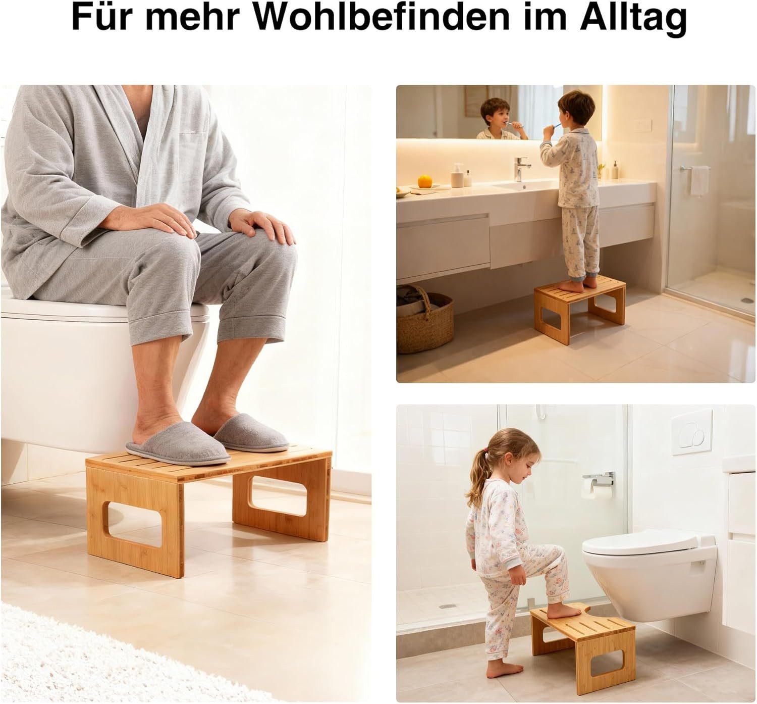 Zedelmaier Toiletten-Stuhl Klappbarer Toilettenhocker aus Bambus, ergonomischer Toilettenhocker