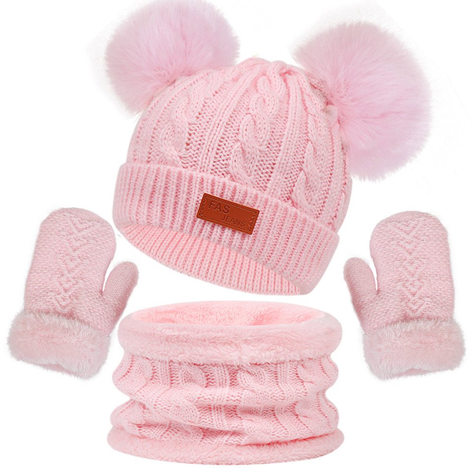 Coonoor Filzhut Kinder Mütze Schal Handschuhe Set (3-St) Niedliches Design Geeignet fur 1-4 Jahre alte Kinder Unisex