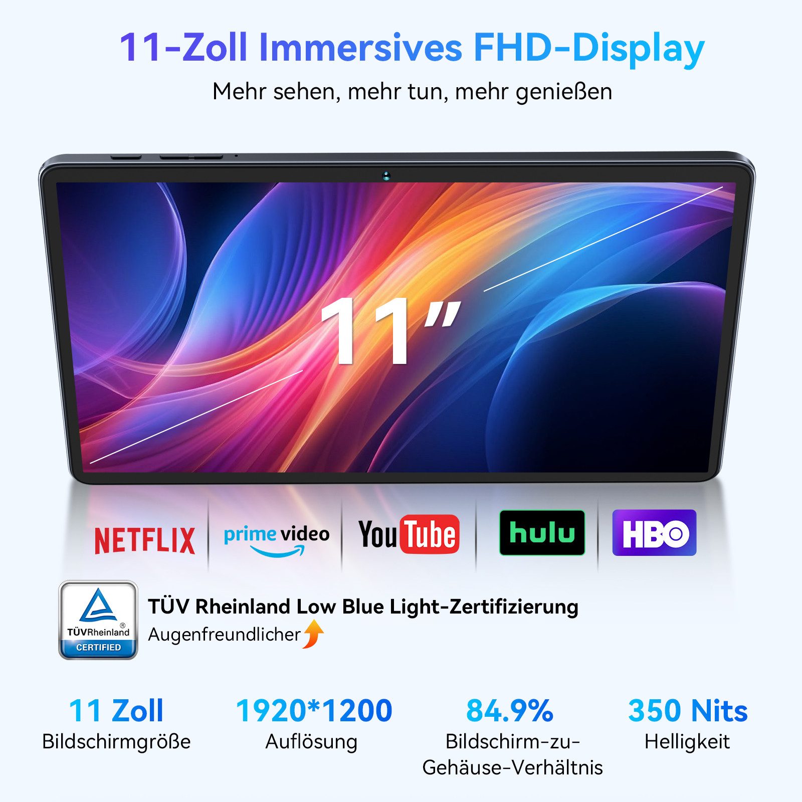 TABWEE W90 11'''4G LTE 8000 mAh Akku 256 GB [Upgrade Android 16 Via OTA] Tablet (11", 256 GB, 4G LTE, FHD Display, 8000 mAh Akku, Al Magic, Android 15)