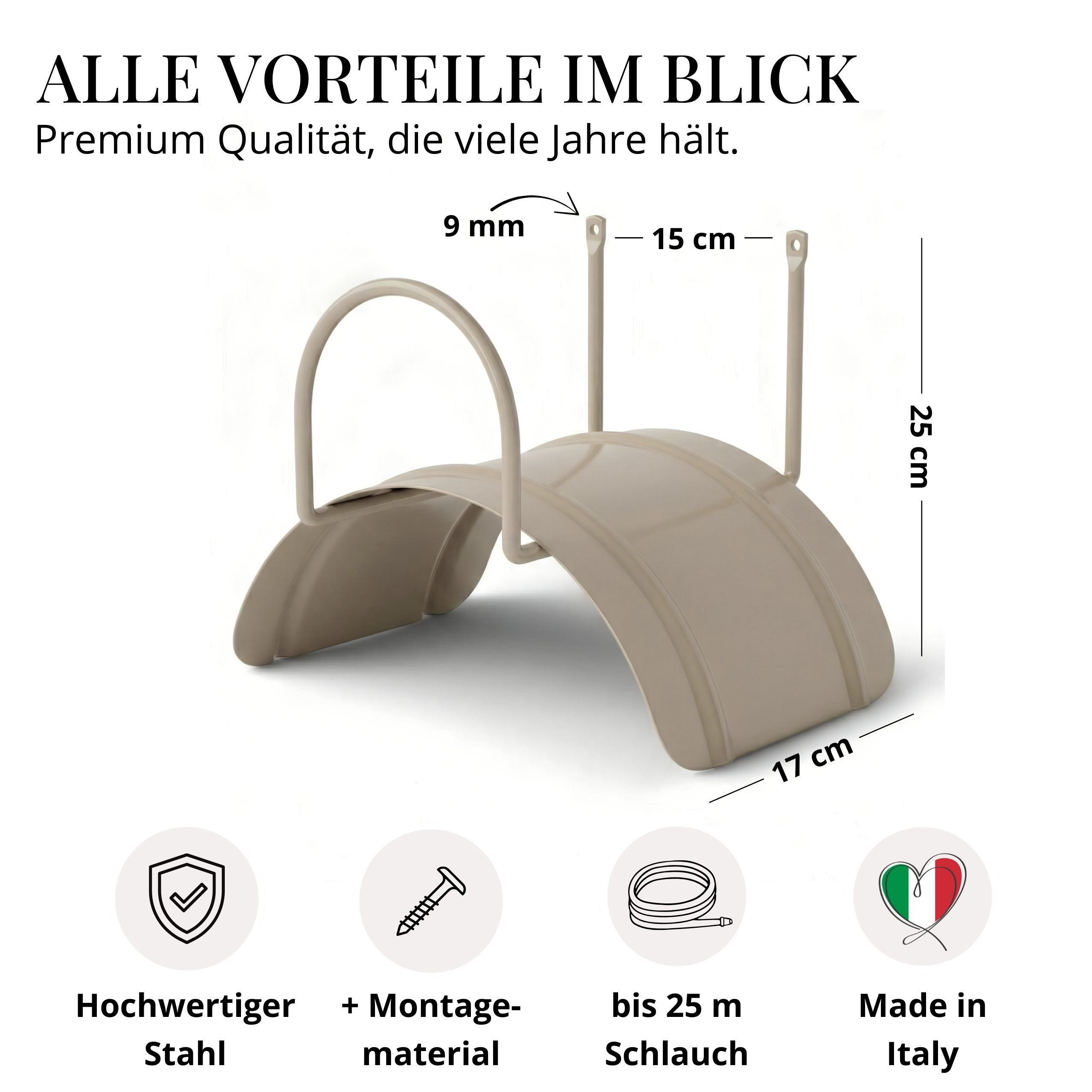 LIVLIG Wandschlauchhalter Halterung, Wandschlauchhalter bis zu 30 Meter Schlauch, aus pulverbeschichtetem Stahl