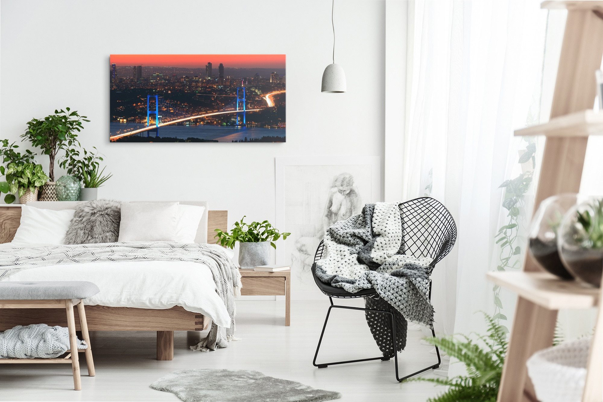 Sinus Art Leinwandbild Kunstdruck Bilder 120x60cm Istanbul Bosporus Brücke bei Nacht Abendröt, (1 St) – Bild 4 von 5