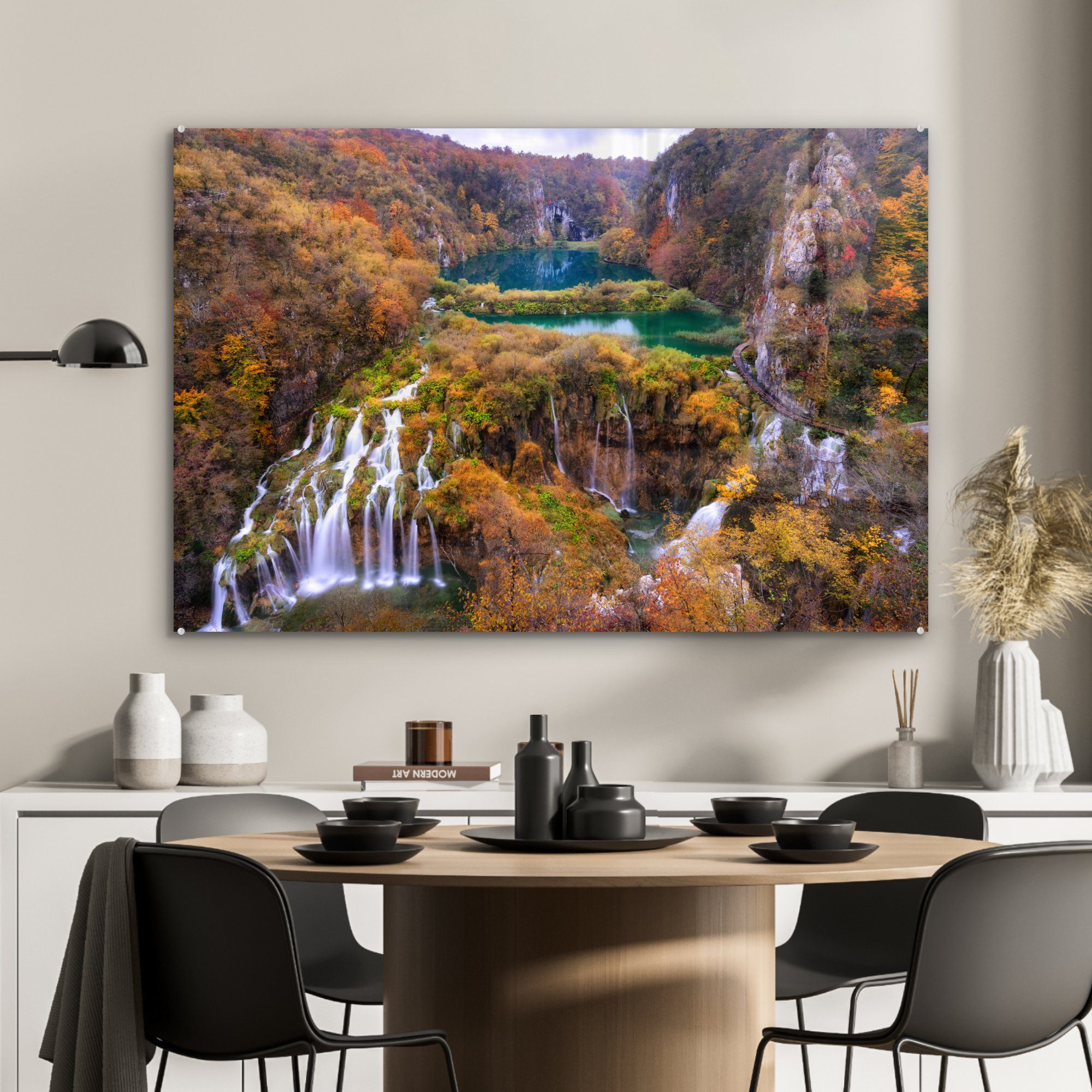 Acrylglasbilder Nationalparks Seen, Acrylglasbild MuchoWow Schlafzimmer Plitvicer Herbstfarben & Wunderschöne Wohnzimmer des St), (1