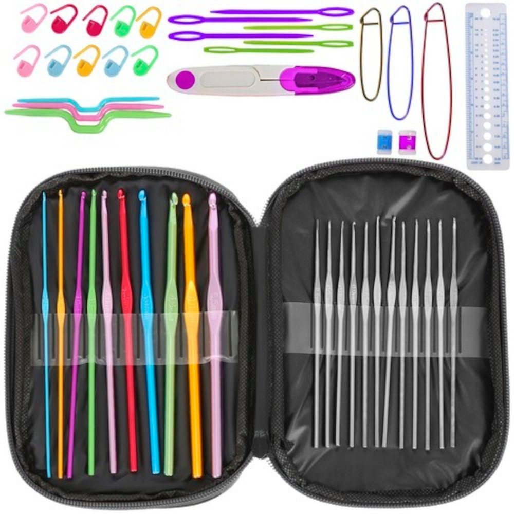 ISO TRADE Пластырь Häkelnadeln Strickset, Aluminium, (Spar-Set, 50-tlg., stricken, häkeln), häkelt oder sein Abenteuer mit Häkeln beginnen möchte