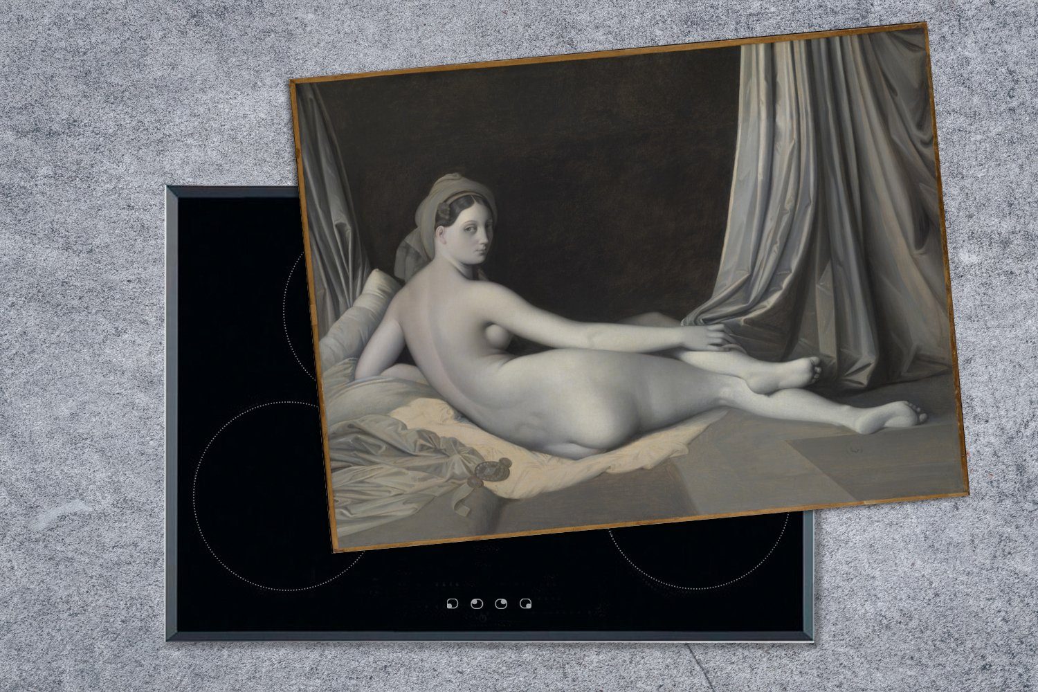 MuchoWow Herdblende-/Abdeckplatte Odaliske in Grisaille Gemälde (1 cm, - Jean 70x52 nutzbar, Vinyl, Ceranfeldabdeckung Mobile tlg), von Ingres, Dominique Arbeitsfläche Auguste