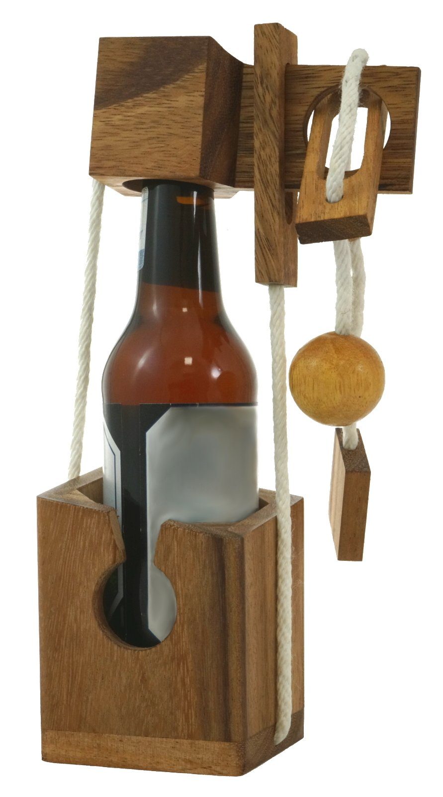 Logoplay Holzspiele Spiel, Mini Flaschen-Tresor – Schnurpuzzle & Geschenkverpackung aus Holz extra für kleine FlaschenHolzspielzeug
