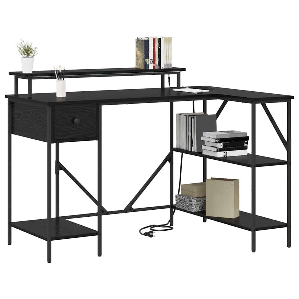 vidaXL Schreibtisch Schreibtisch Schwarz Eichen-Optik Holzwerkstoff (1-St)