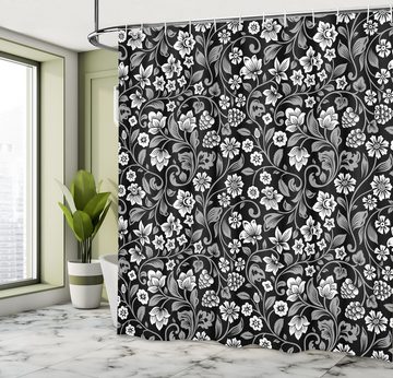 Abakuhaus Duschvorhang Moderner Digitaldruck mit 12 Haken auf Stoff Wasser Resistent Breite 175 cm, Höhe 180 cm, Schwarz und Grau Blumen mit Beeren