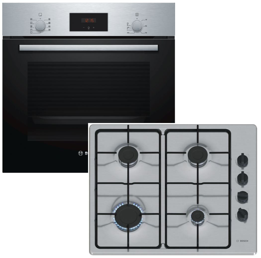 BOSCH Backofen-Set Schnellaufheizung Teleskopauszug+Gaskochfeld Starkbrenner autark 60cm