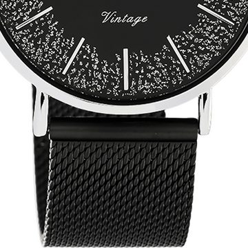 OOZOO Quarzuhr Oozoo Damen Armbanduhr schwarz Analog, Damenuhr rund, groß (ca. 40mm) Edelstahlarmband, Casual-Style