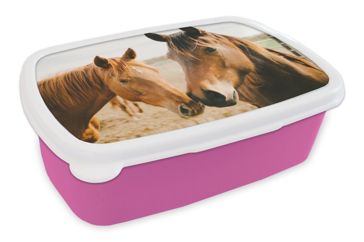 Lunchbox Erwachsene, Mädchen, - rosa Kinder, Brotbox Tiere, MuchoWow Kunststoff, Strand für Brotdose - Pferd Snackbox, Kunststoff (2-tlg),