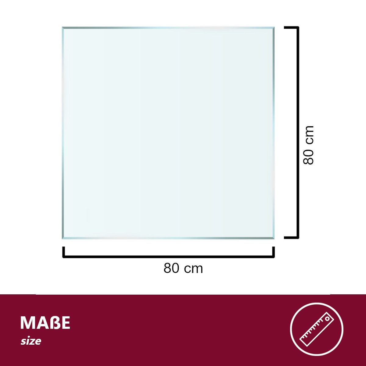 quadratisch 80x80 Klarglas mit Tischplatte Facettenschliff, HOOZ Glasplatte cm