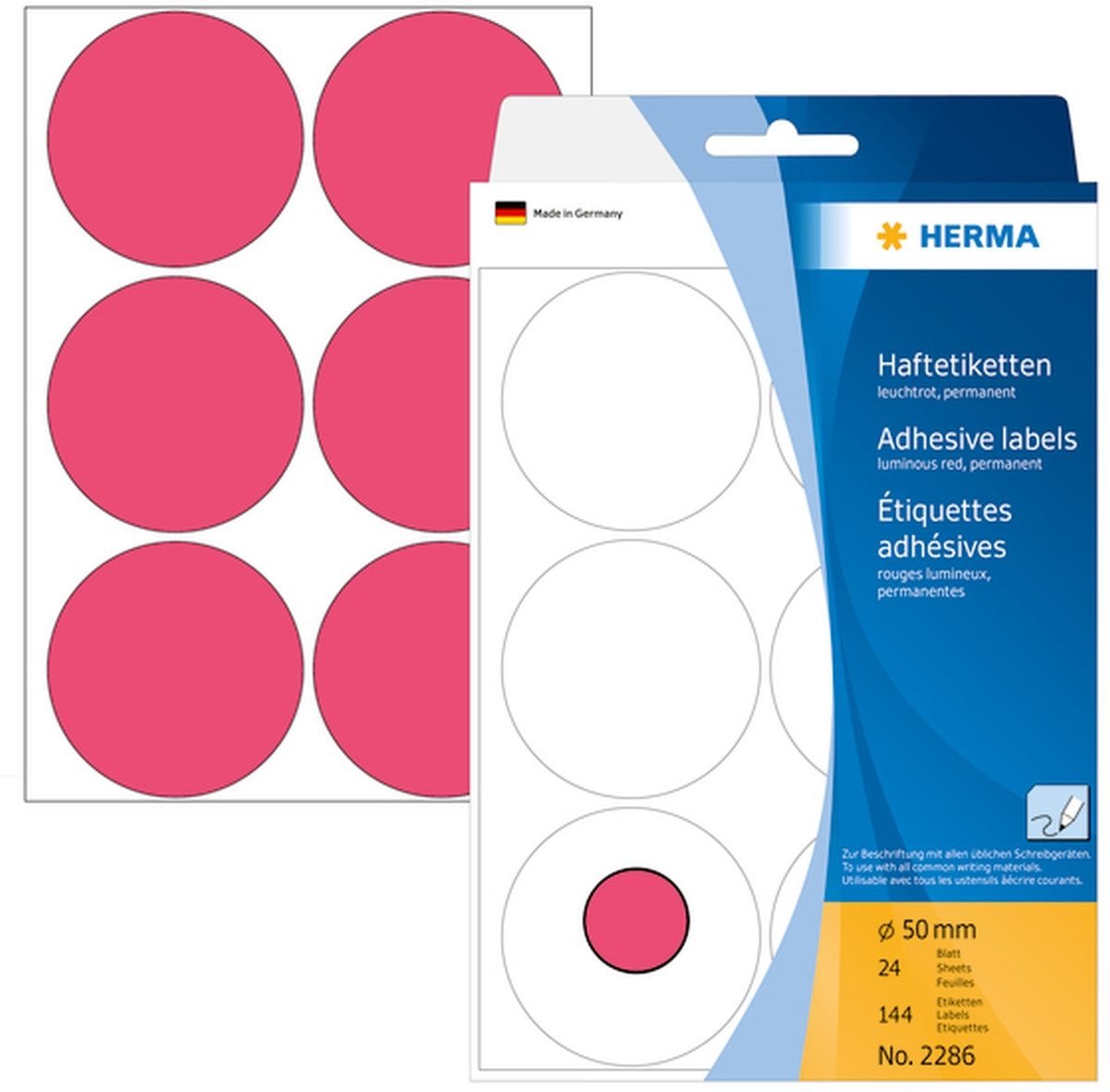 HERMA Etiketten Vielzweck-Etiketten 50mm leuchtrot VE=144 Stück