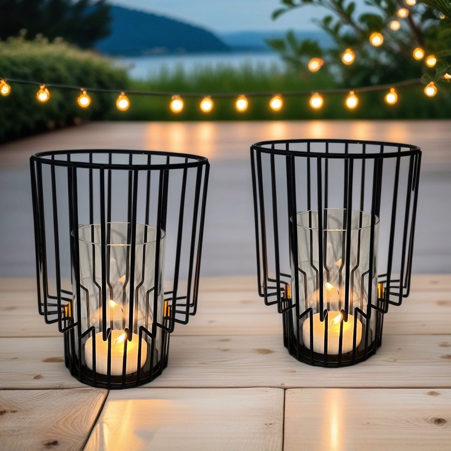 Teelichthalter 2er Set Windlicht Gartenwindlicht Modern Beek