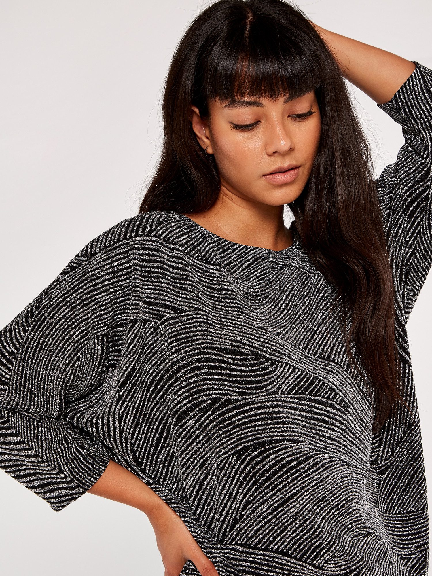 Apricot Fledermausshirt 3/4 Arm Top (1-tlg) im Metallic-Look