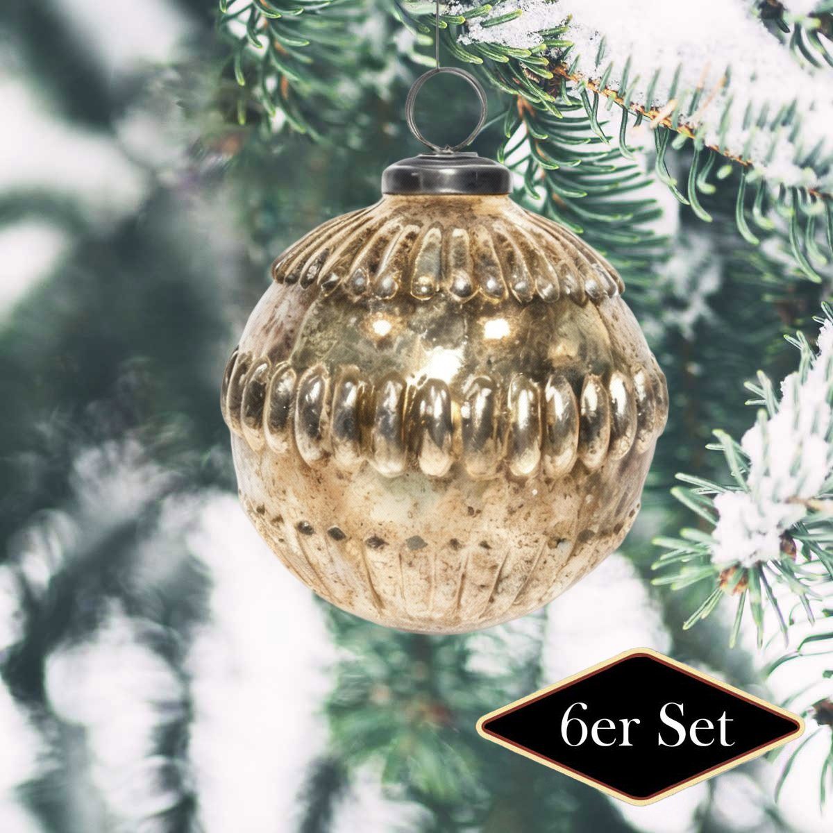 Antikas Weihnachtsfigur Premium Weihnachtskugel, antik-messing, patiniert – handgemacht in, Mundgeblasenes, schweres Glas mit patiniertem Antik ‑Messing‑Look