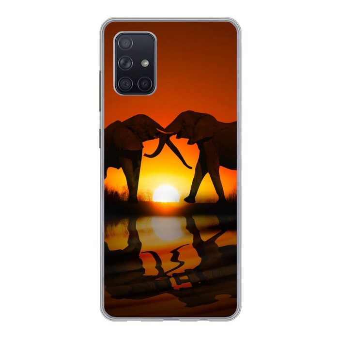 MuchoWow Handyhülle Elefantenpaar bei Sonnenuntergang Handyhülle Samsung Galaxy A51 5G Smartphone-Bumper Print Handy