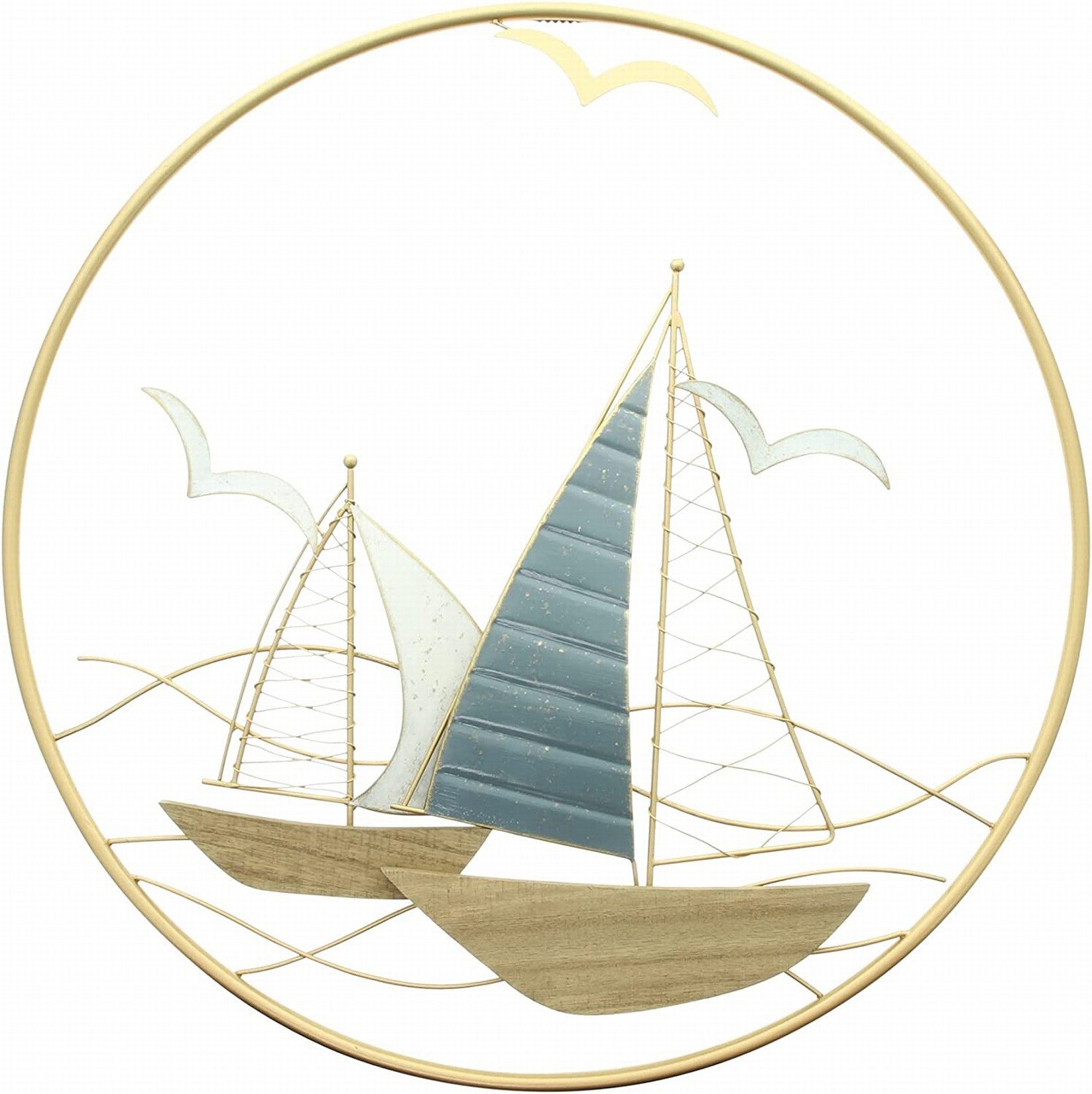 Dekoleidenschaft Wanddekoobjekt "Regatta" Metall Wandbild gold, Wandschmuck, Wanddeko, Wandverzierung, rund Ø 56 cm, Deko-Objekt, Metallbild