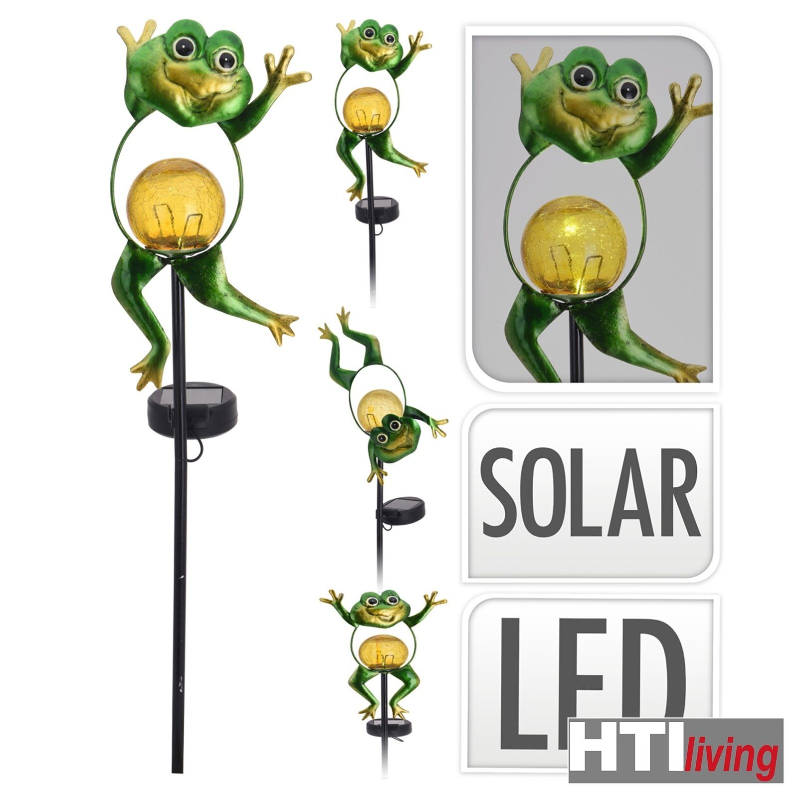 HTI-Living Set Solarlampe, Gartenstecker Gartenfigur Metallstab, Frosch 3er Leuchtfigur Tierleuchte Gartenfigur