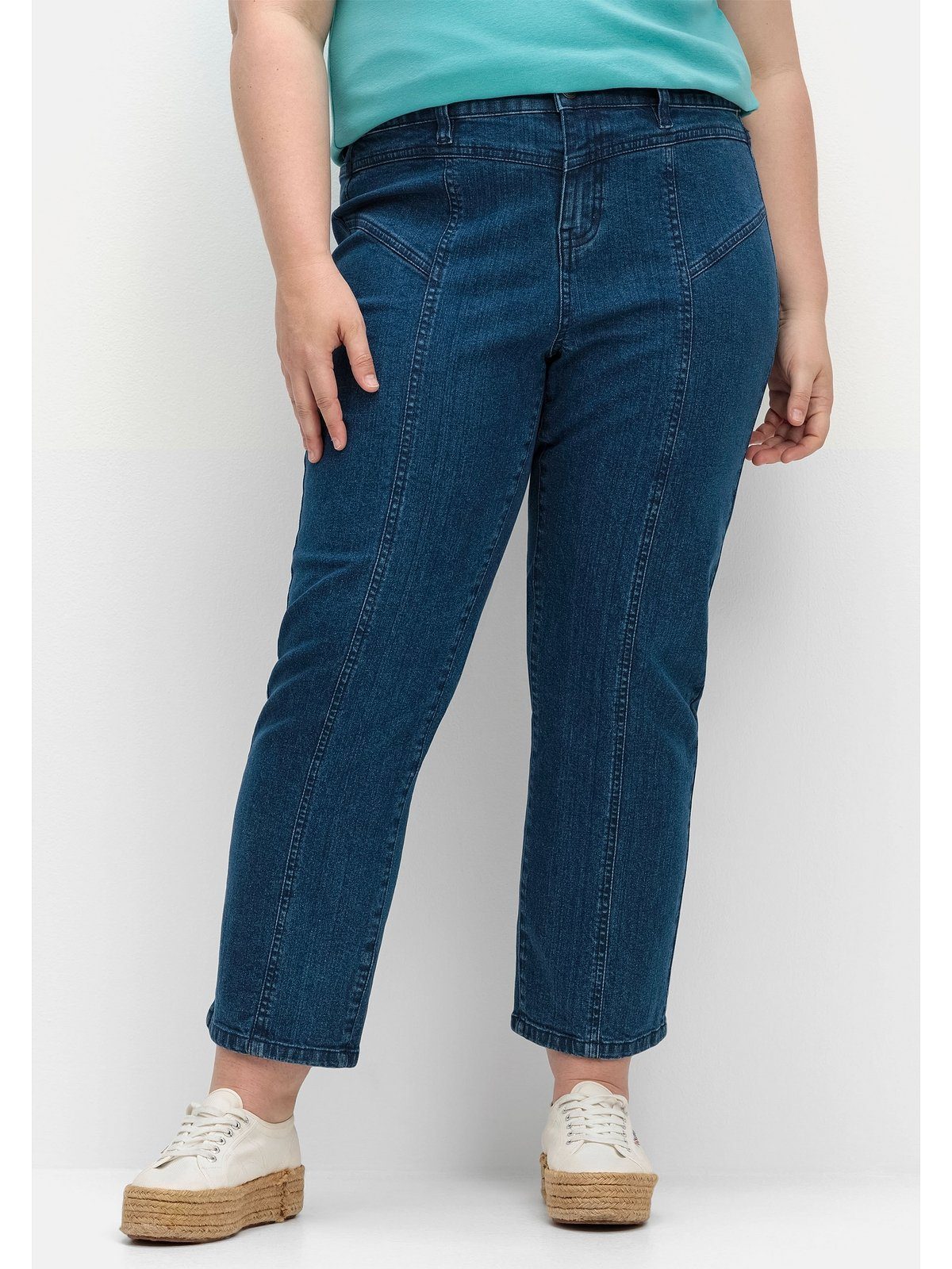 Sheego Gerade Jeans Große Größen PIA für sehr kräftige Oberschenkel, Gerade  Beinform in knöchelfreier Länge