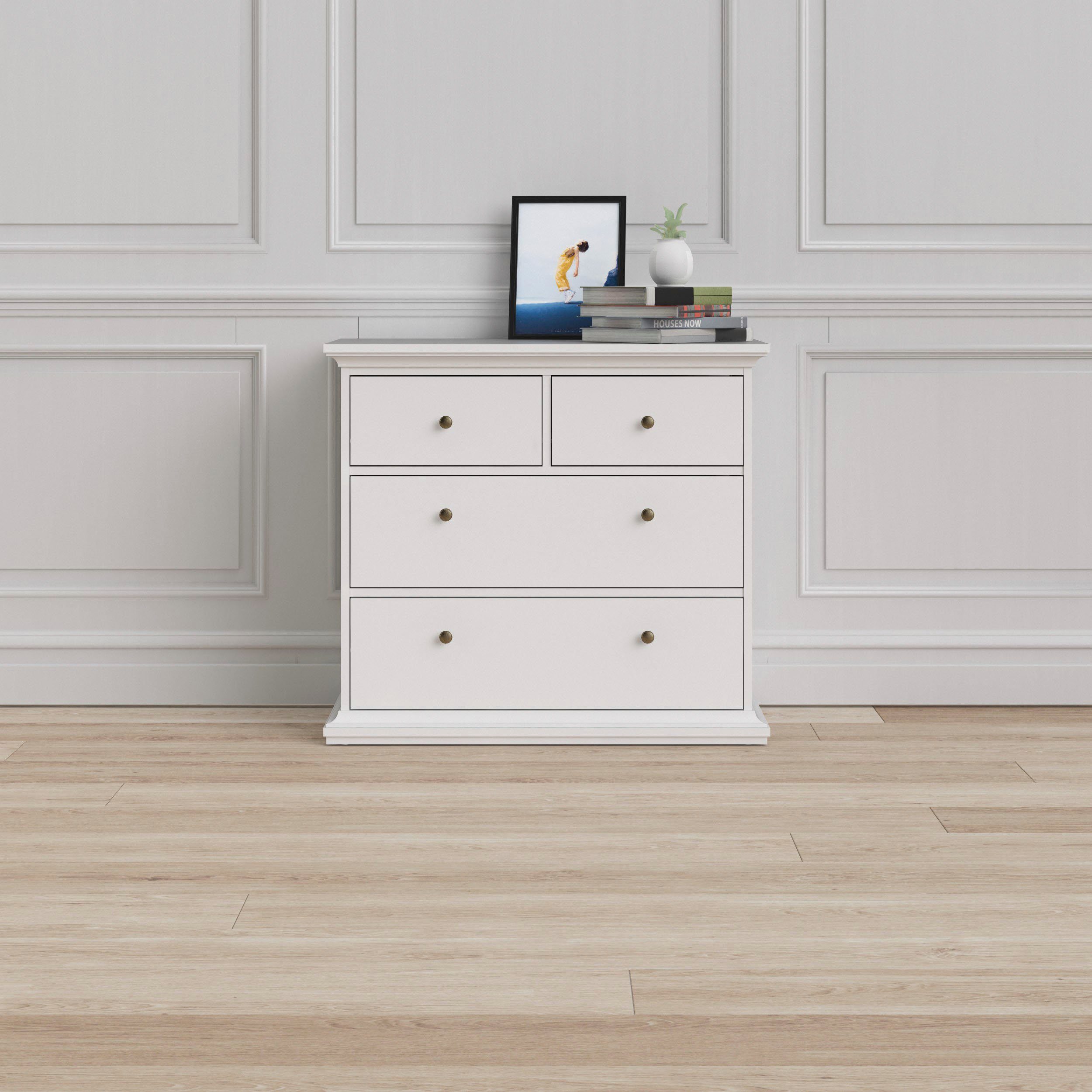 Home affaire Kommode Paris - mit 4 Schubladen im eleganten Landhauslook (96 x87x49 cm), Vier geräumige Schubladen für praktische Aufbewahrung – Bild 2 von 5